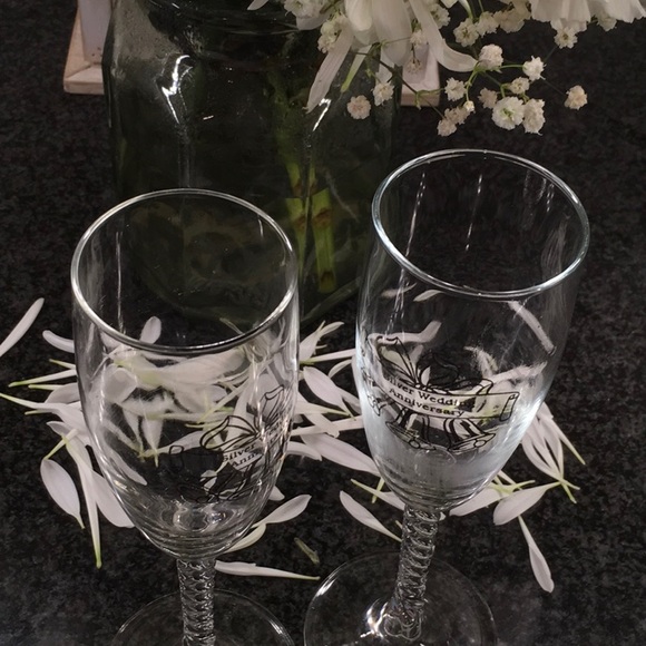 Silver Wedding Anniversary Set of Two Stemmed Glasses. Champagne Flutes - Picture 13 of 17